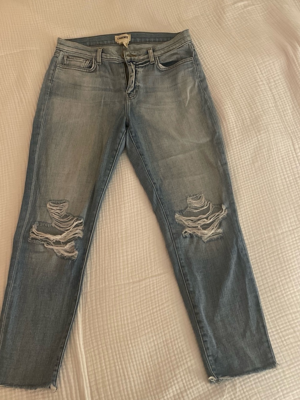 L'AGENCE Light Blue Distressed Ankle Skinny Jeans